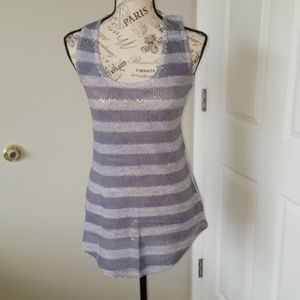 Sequins Gray Striped Racer-back Tank